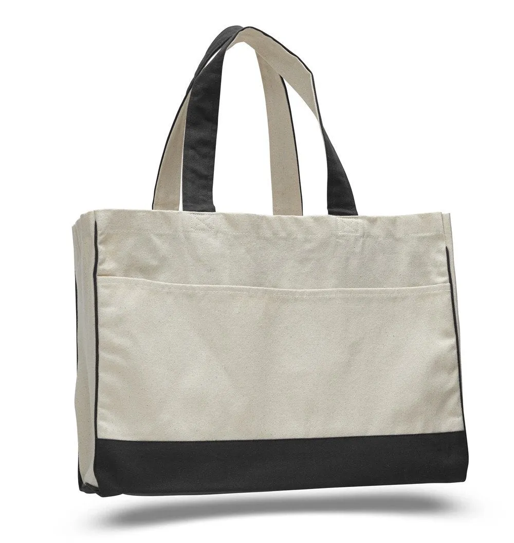 12 ct Cotton Canvas Tote Bag with Inside Zipper Pocket - By Dozen