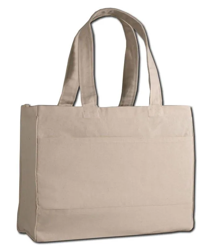 12 ct Cotton Canvas Tote Bag with Inside Zipper Pocket - By Dozen