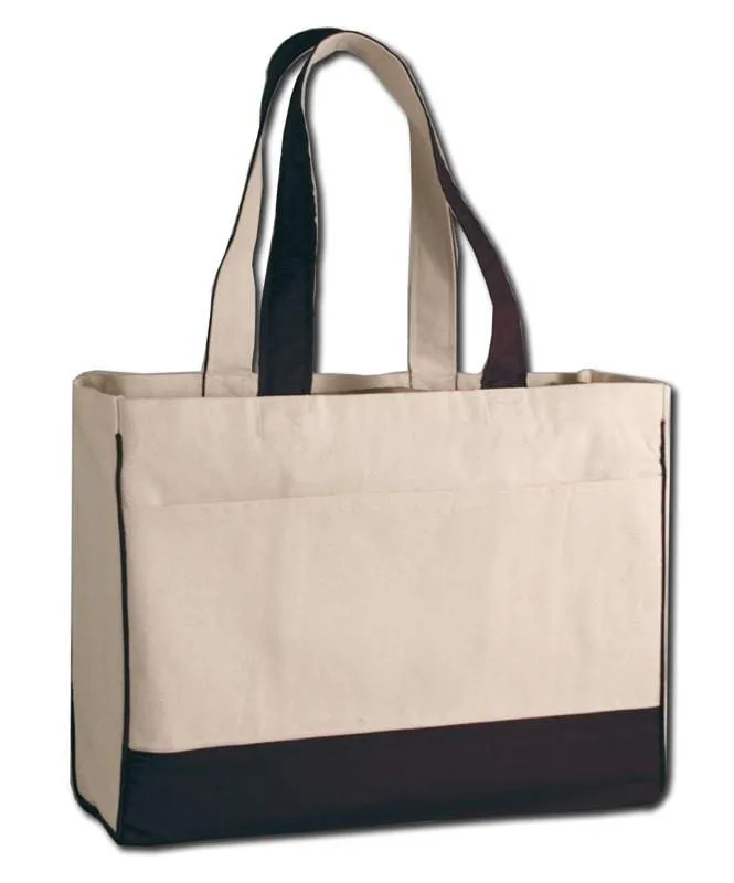 12 ct Cotton Canvas Tote Bag with Inside Zipper Pocket - By Dozen