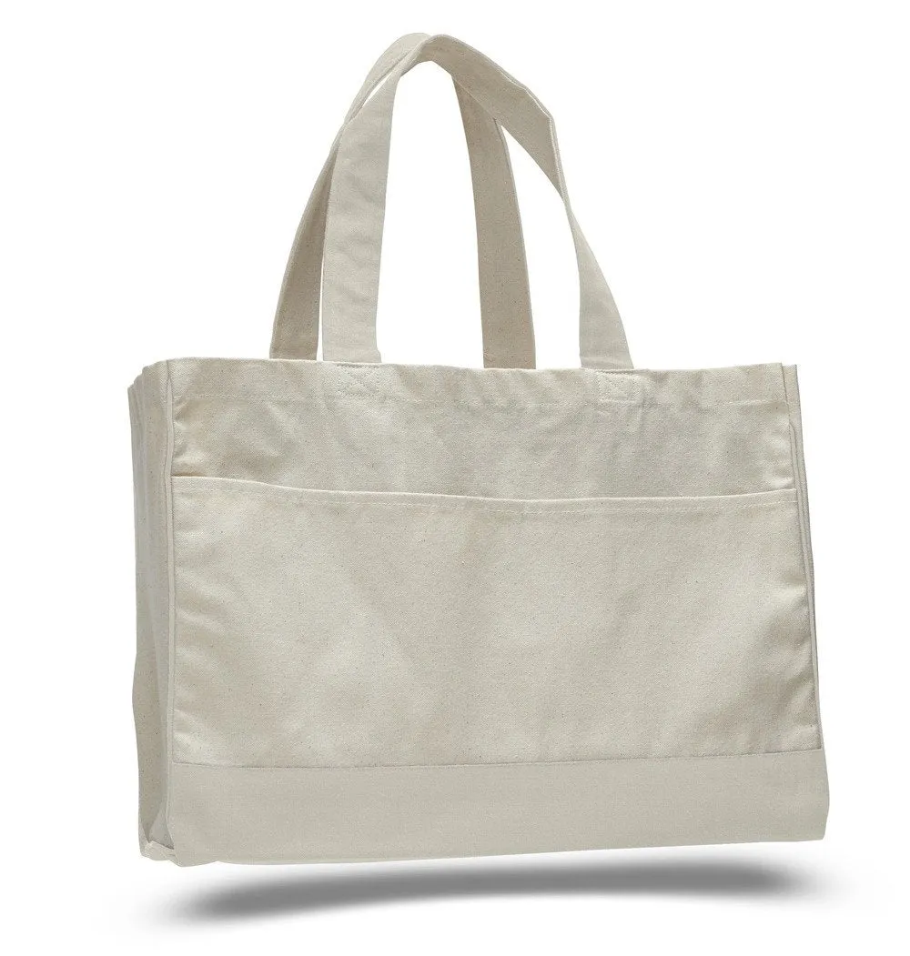 12 ct Cotton Canvas Tote Bag with Inside Zipper Pocket - By Dozen