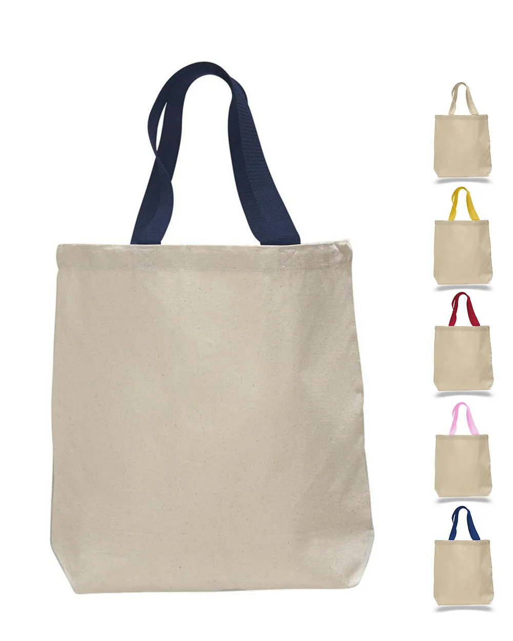 144 ct 100% Cotton Canvas Tote Bags with Color Handles - By Case