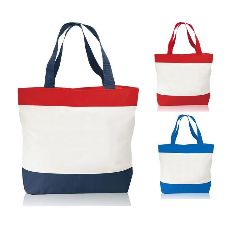 48 ct Tri-Color Deluxe Poly Zipper Beach Tote Bags - By Case