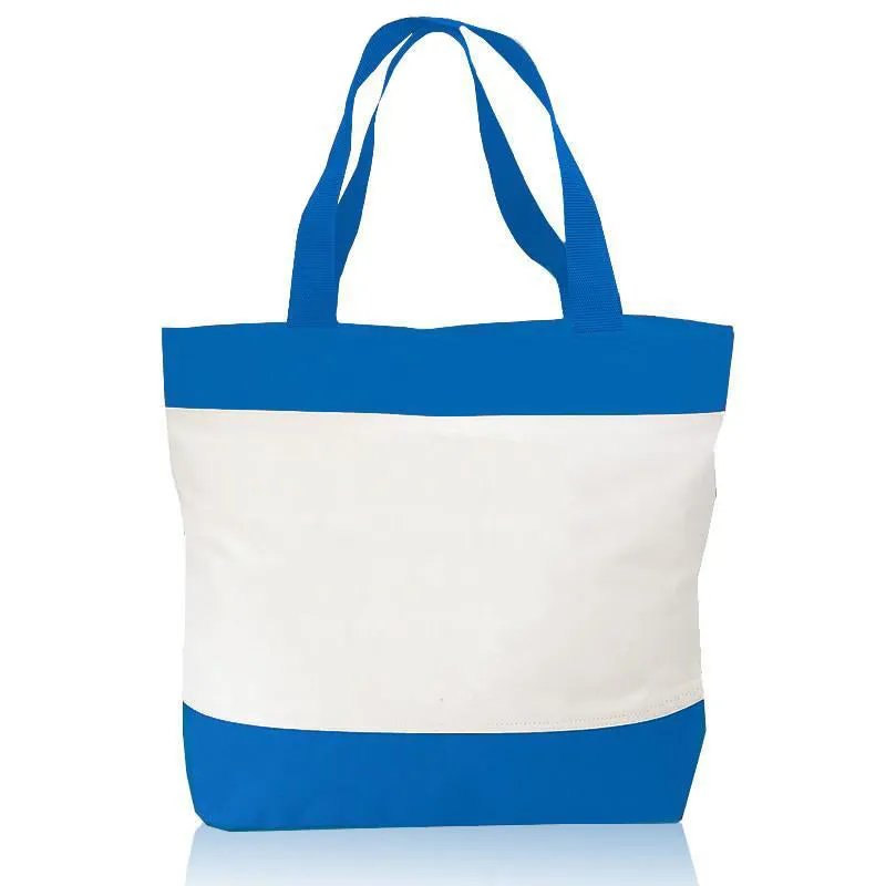 48 ct Tri-Color Deluxe Poly Zipper Beach Tote Bags - By Case