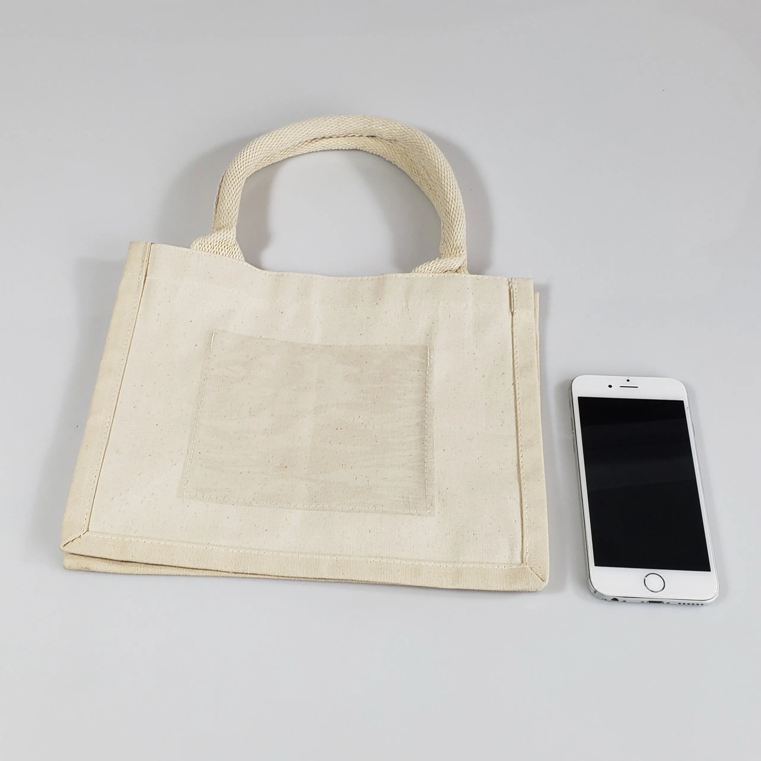 6 ct Natural Canvas Wedding Favor Tote Bags with Front Pocket - By Bundle