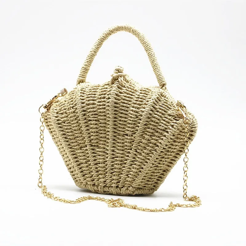 Ark Seashell Straw Rattan Shoulder Chain Bags - 2 Styles