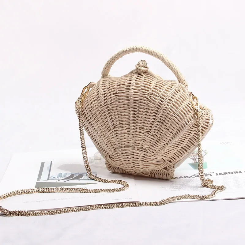 Ark Seashell Straw Rattan Shoulder Chain Bags - 2 Styles