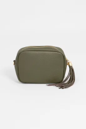 Beau - Italian Leather Crossbody Bag - Khaki, Pebbled