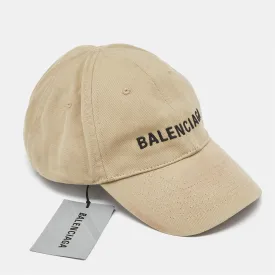 Beige Canvas Logo Embroidered Baseball Cap