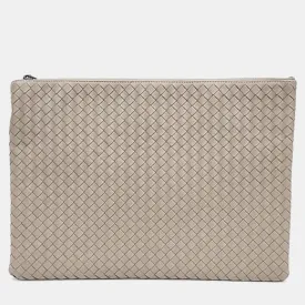 Beige Intrecciato Leather Pouch