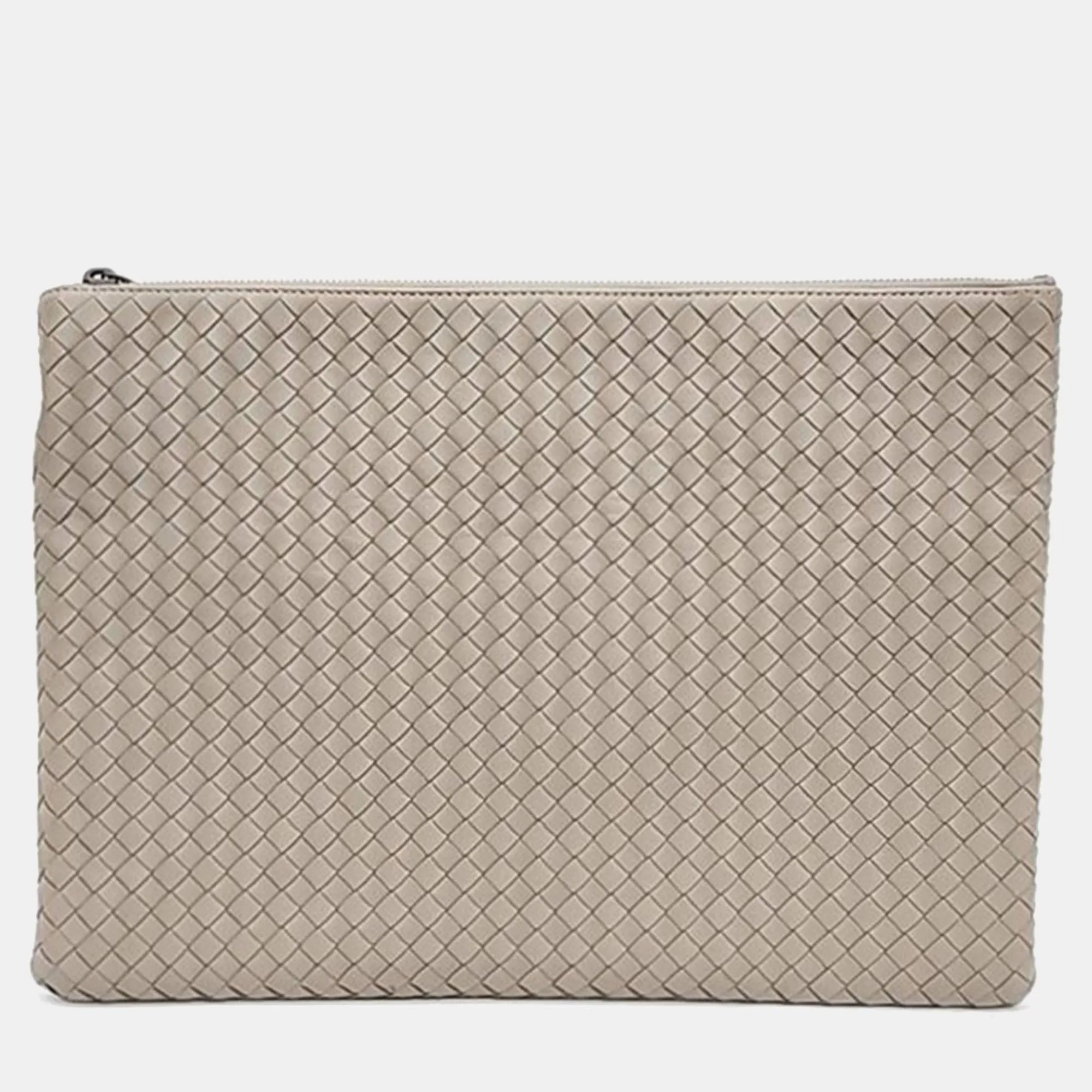 Beige Intrecciato Leather Pouch