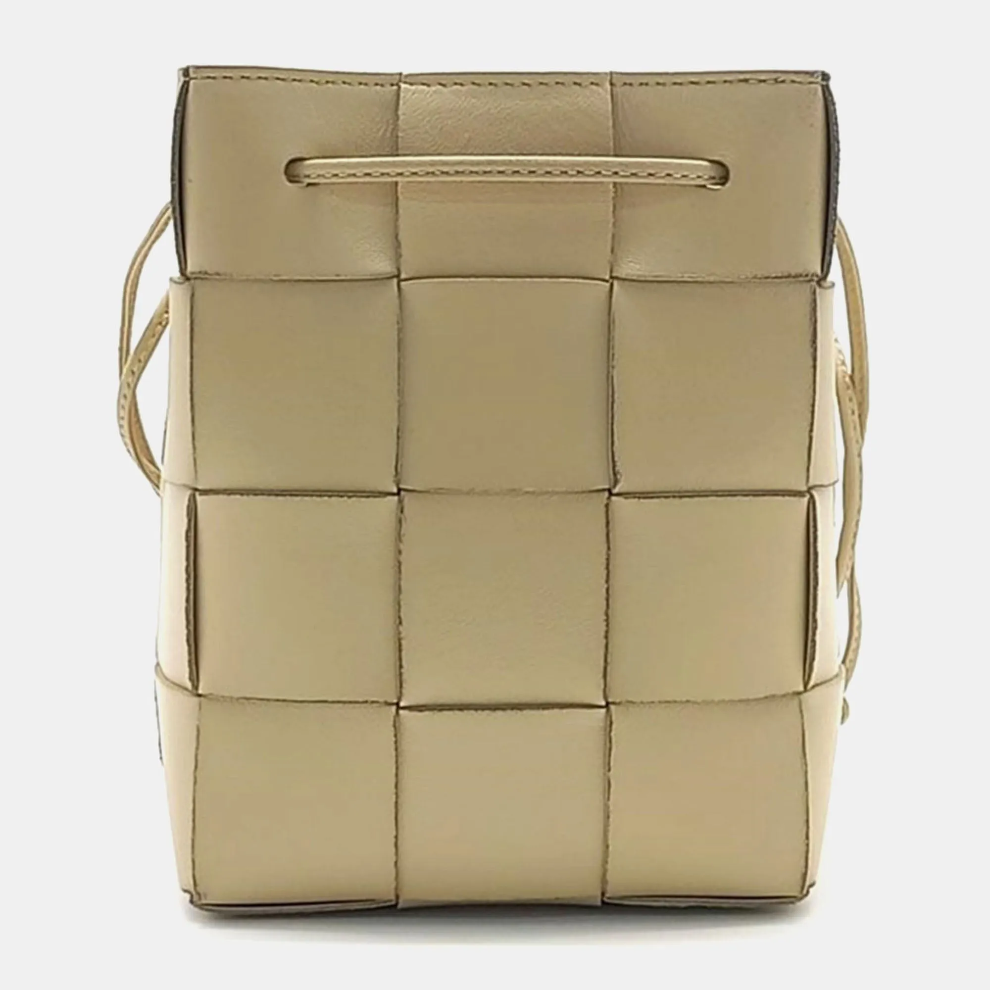 Beige Leather Cassette Bucket Bag