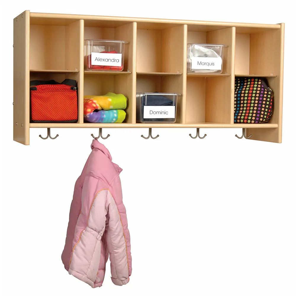 Birch Wall Cubbie | Classroom Storage with 10 Cubbies & 5 Double Hooks