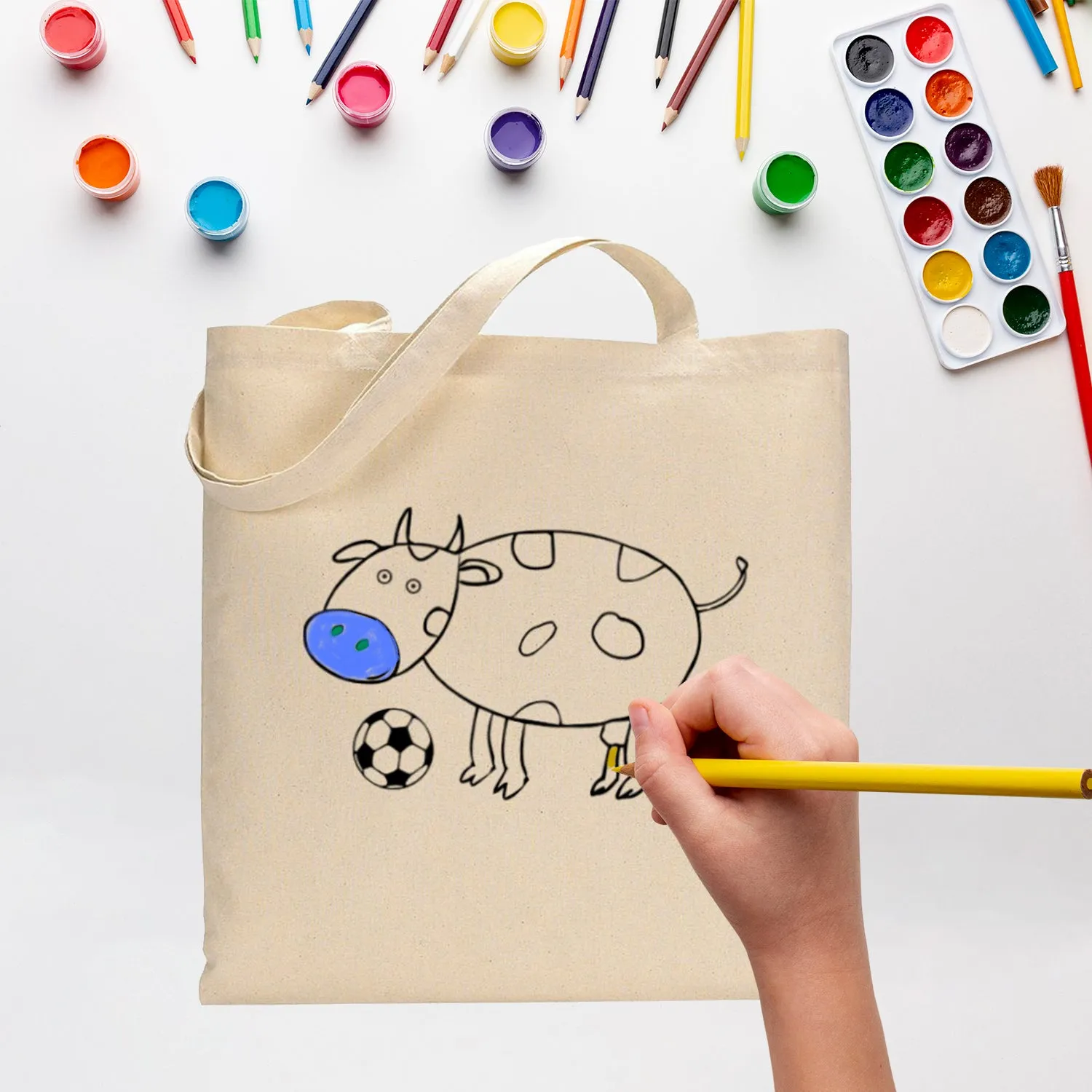 Black Color Baby Cow Tote Bag (Basic Level) - Coloring-Painting Bags for Kids