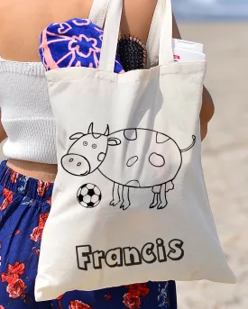 Black Color Baby Cow Tote Bag (Basic Level) - Coloring-Painting Bags for Kids