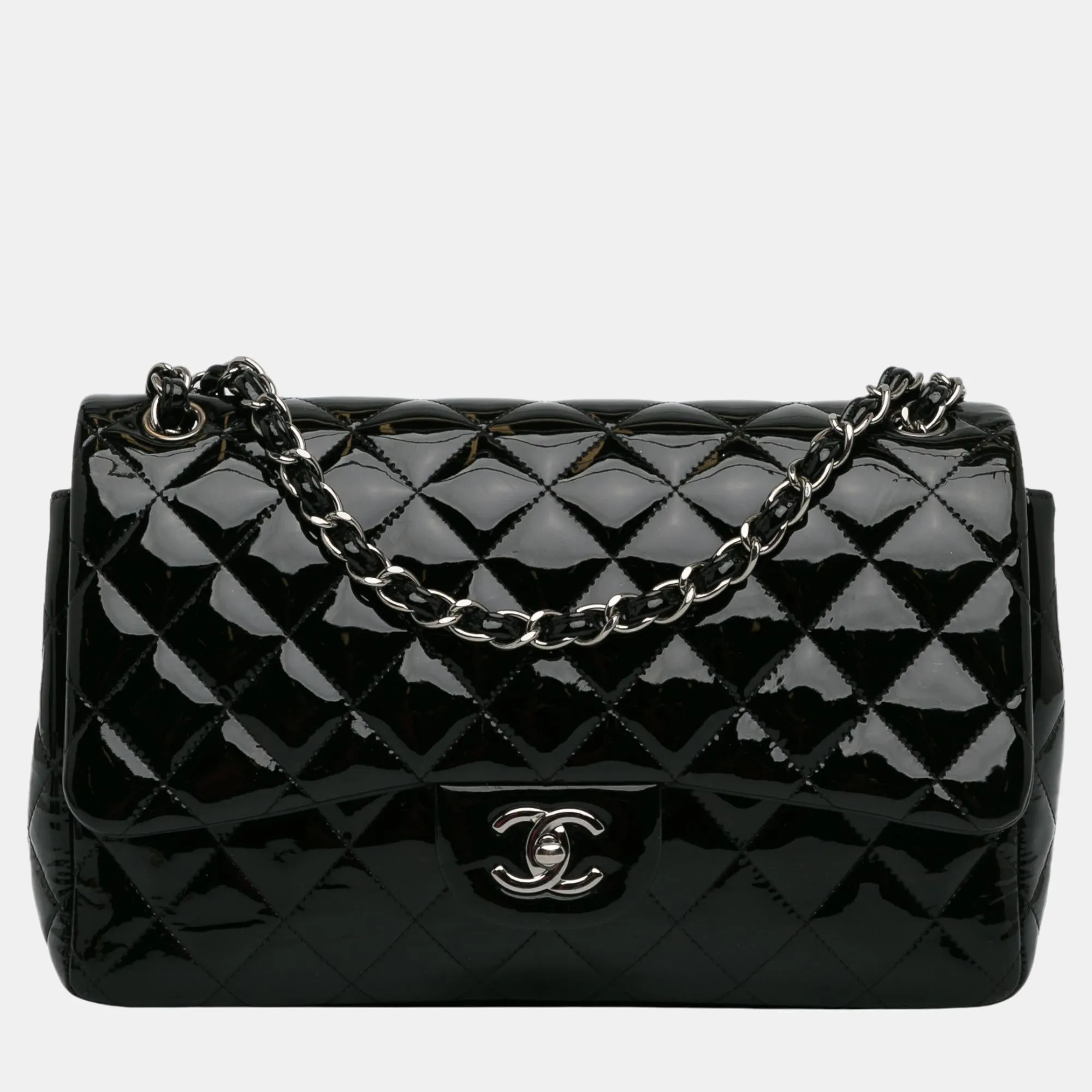 Black Jumbo Classic Patent Double Flap