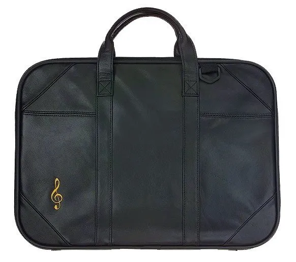 Black Leather Briefcase with Embroidered G-Clef