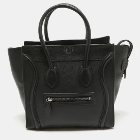 Black Leather Micro Luggage Tote