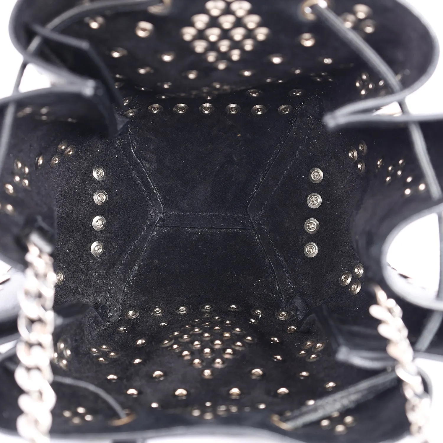 Black Leather Small Bucket Bag with Silver Studs