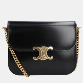 Black Leather Triomphe Shoulder Bag