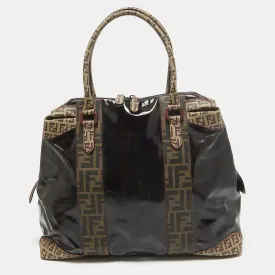 Black/Beige Coated Fabric Large Mixed Media Satchel