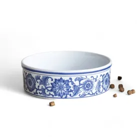 Blue & White Stoneware Pet Bowl - Large