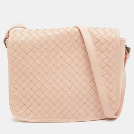 Blush Pink Intrecciato Leather Flap Crossbody Bag