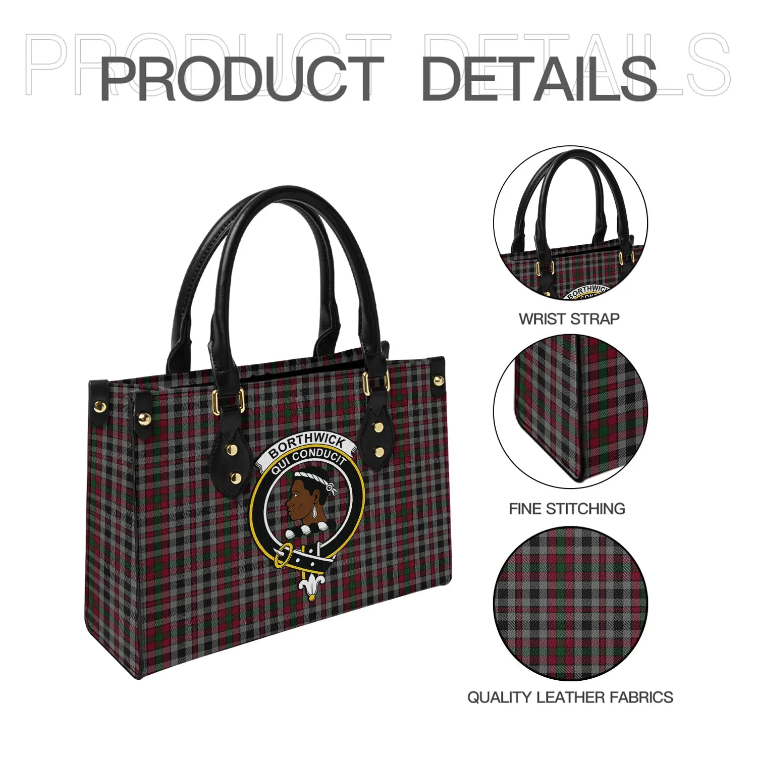 Borthwick Tartan Leather Bag with Family Crest