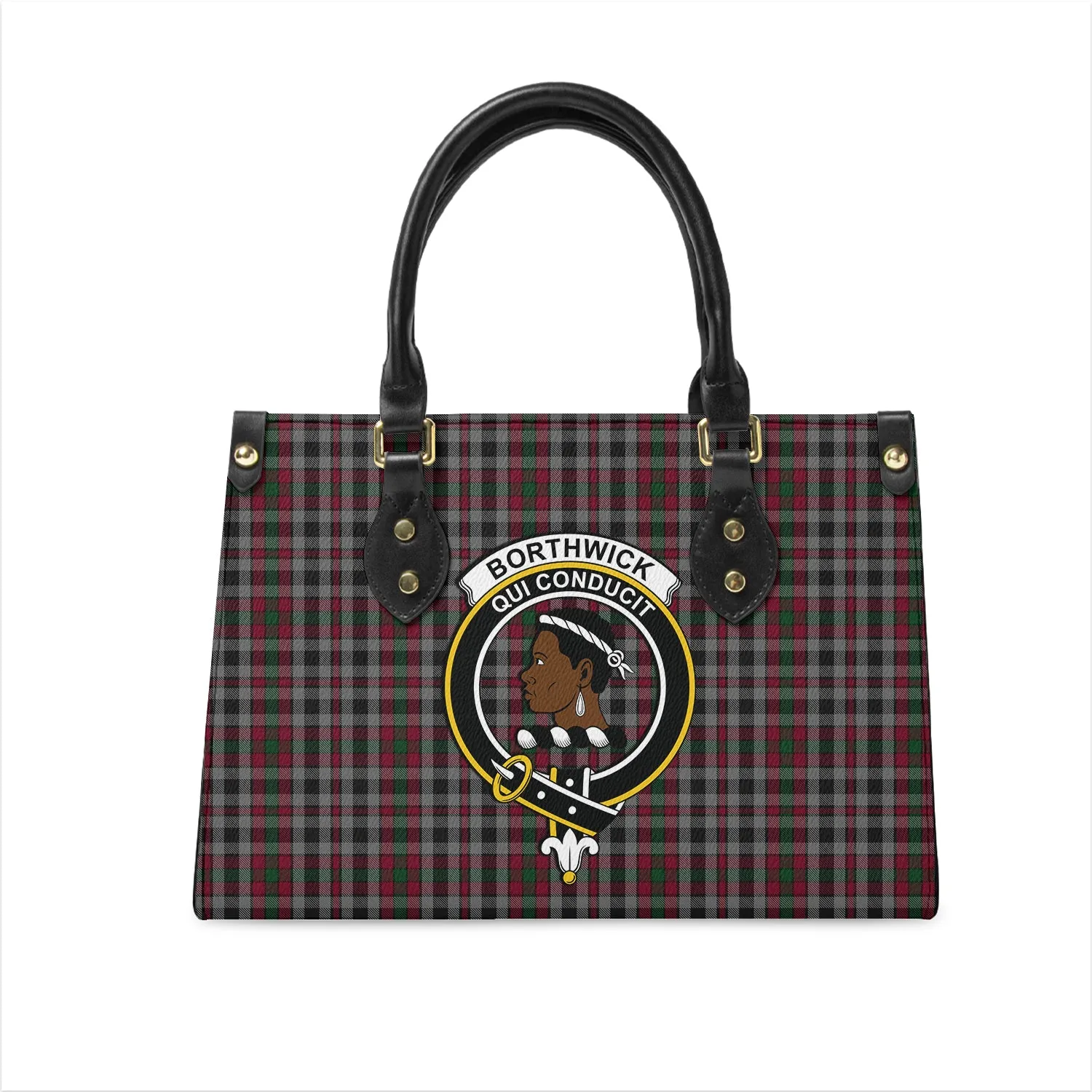 Borthwick Tartan Leather Bag with Family Crest