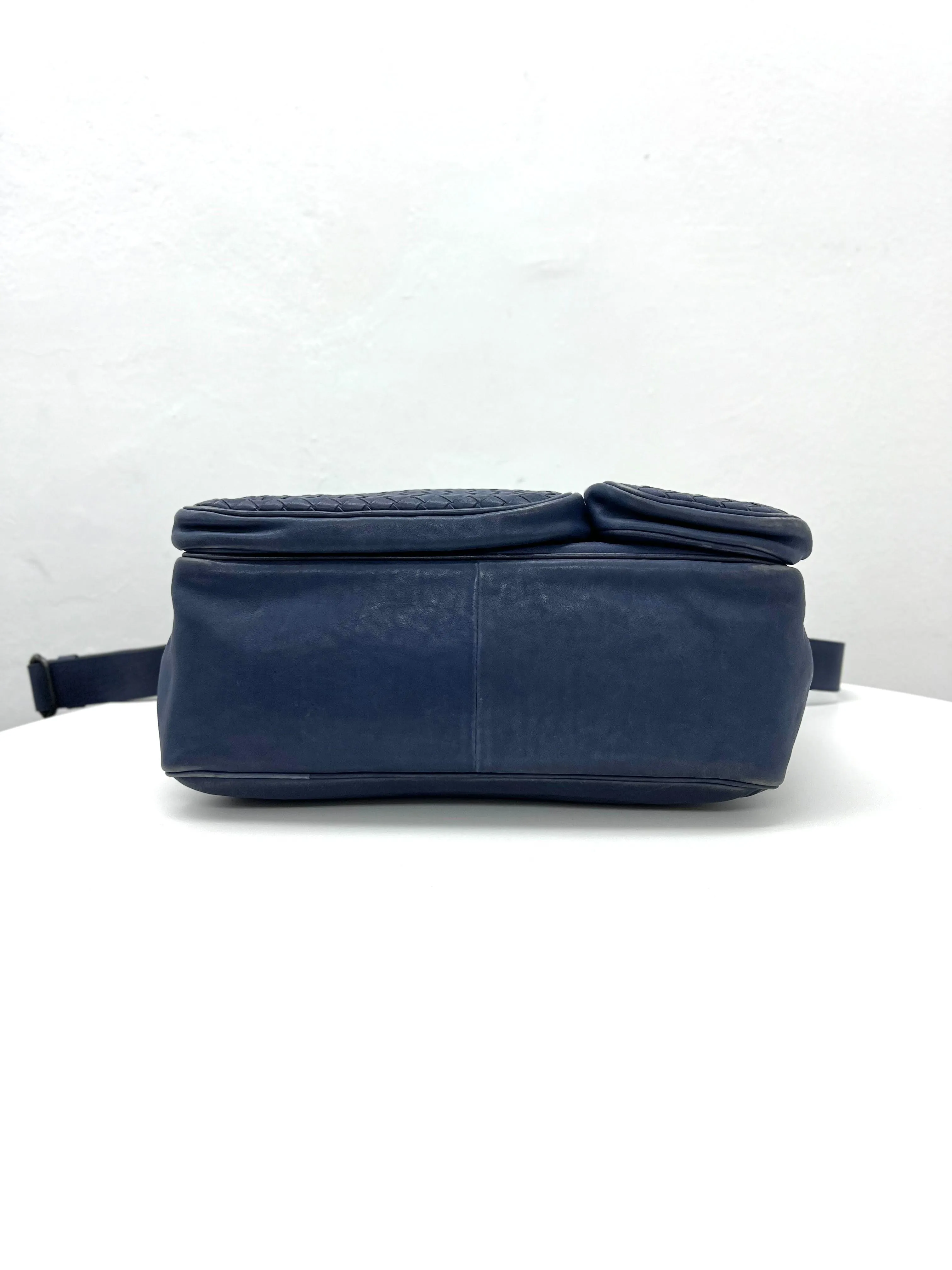 Bottega Veneta Blue Intrecciato LeatherCrossbody Bag