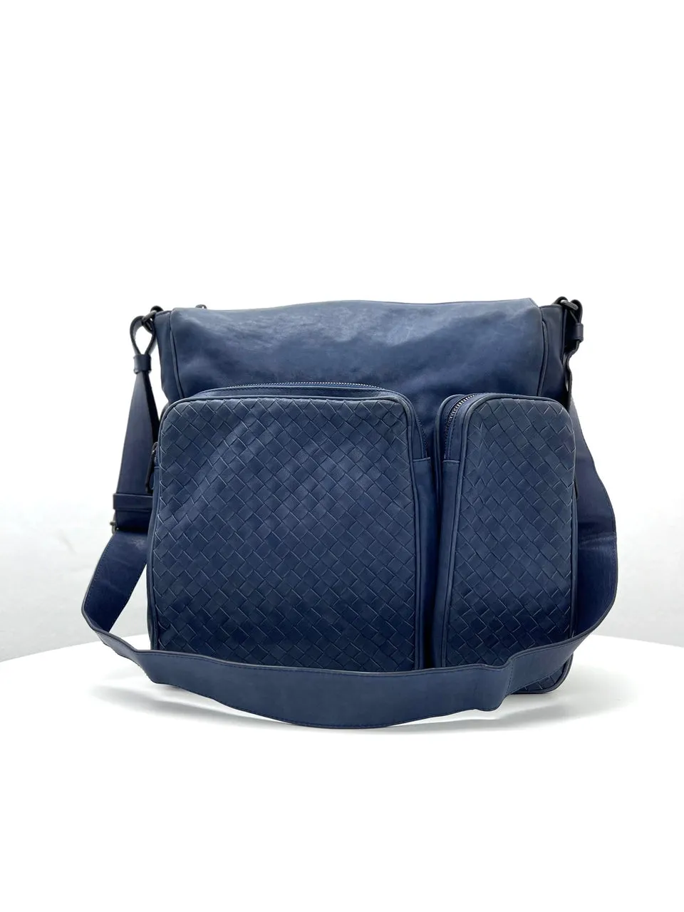 Bottega Veneta Blue Intrecciato LeatherCrossbody Bag