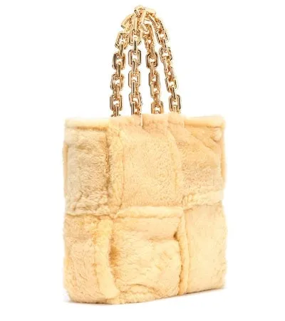 BOTTEGA VENETA THE CHAIN INTRECCIATO SHEARLING TOTE BAG