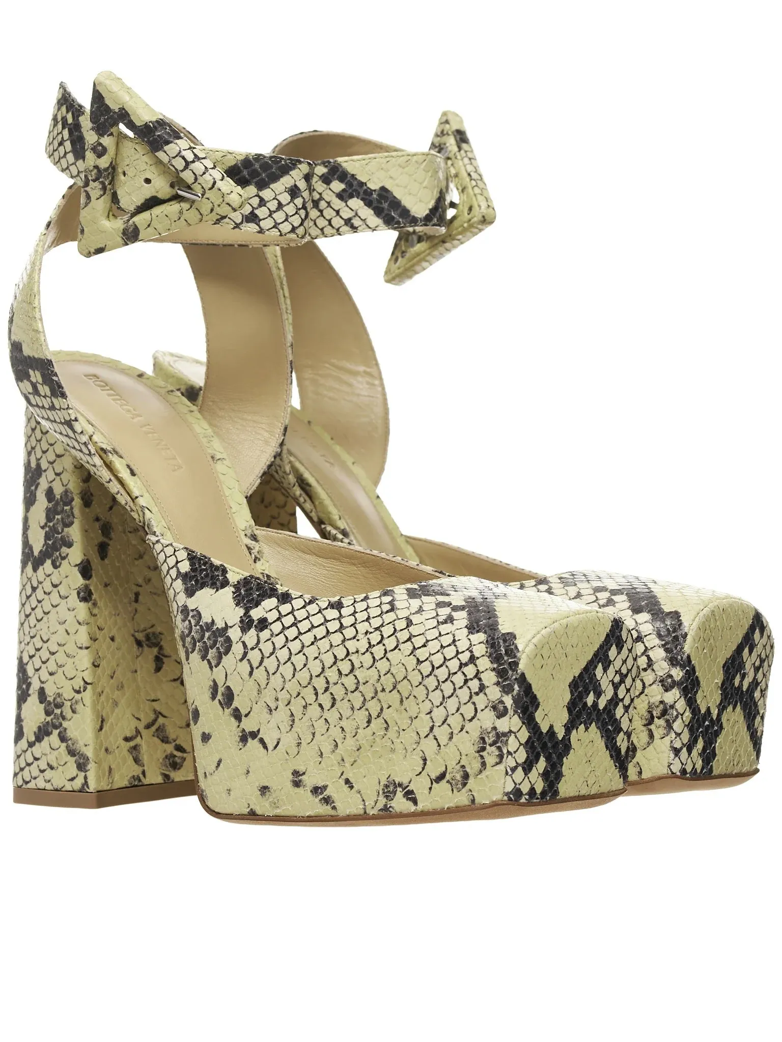 BOTTEGA VENETA TOWER PYTHON EFFECT PLATFORM LEATHER PUMPS