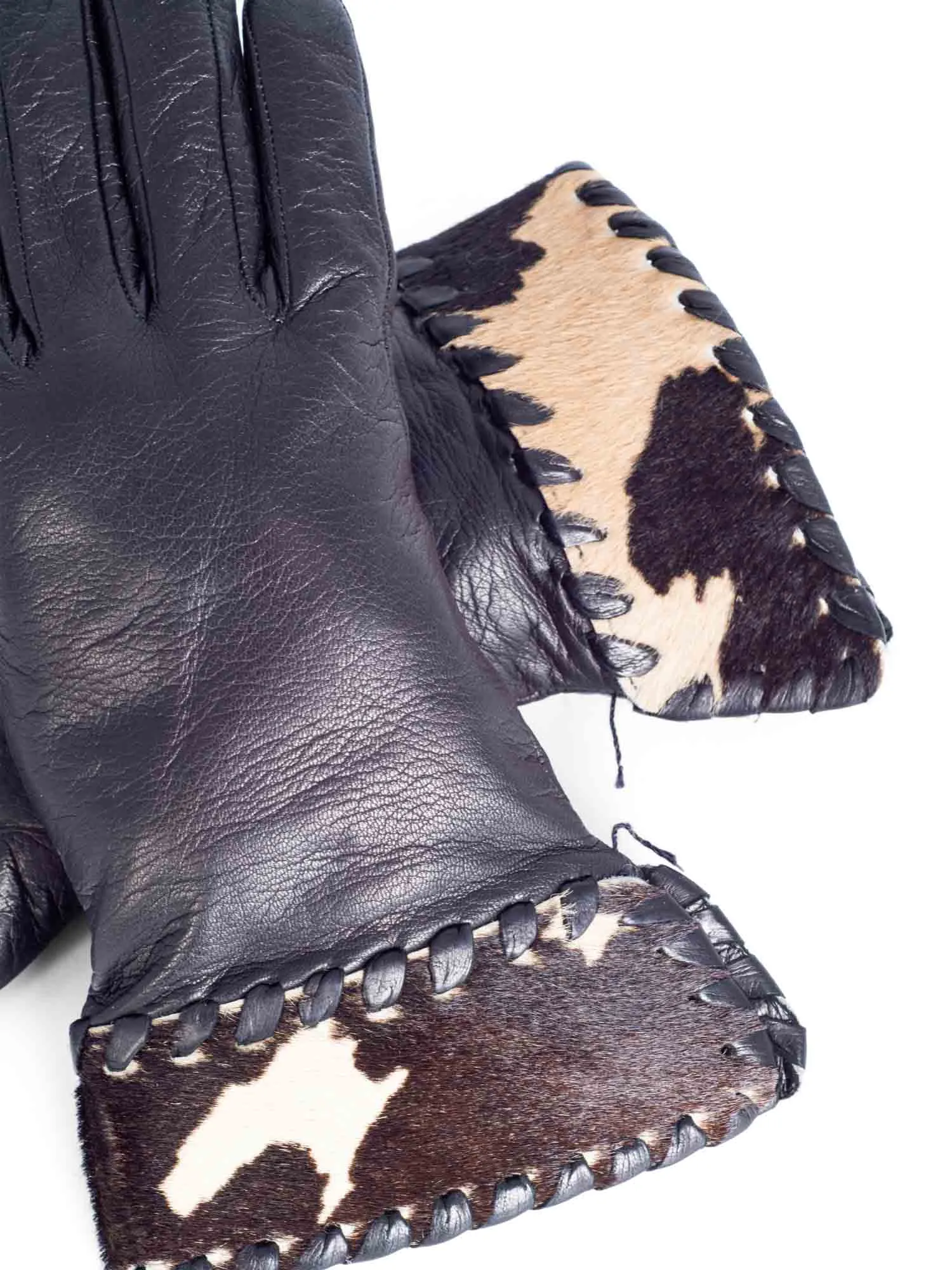 Bottega Veneta Vintage Leather Cowhide Gloves Black Brown