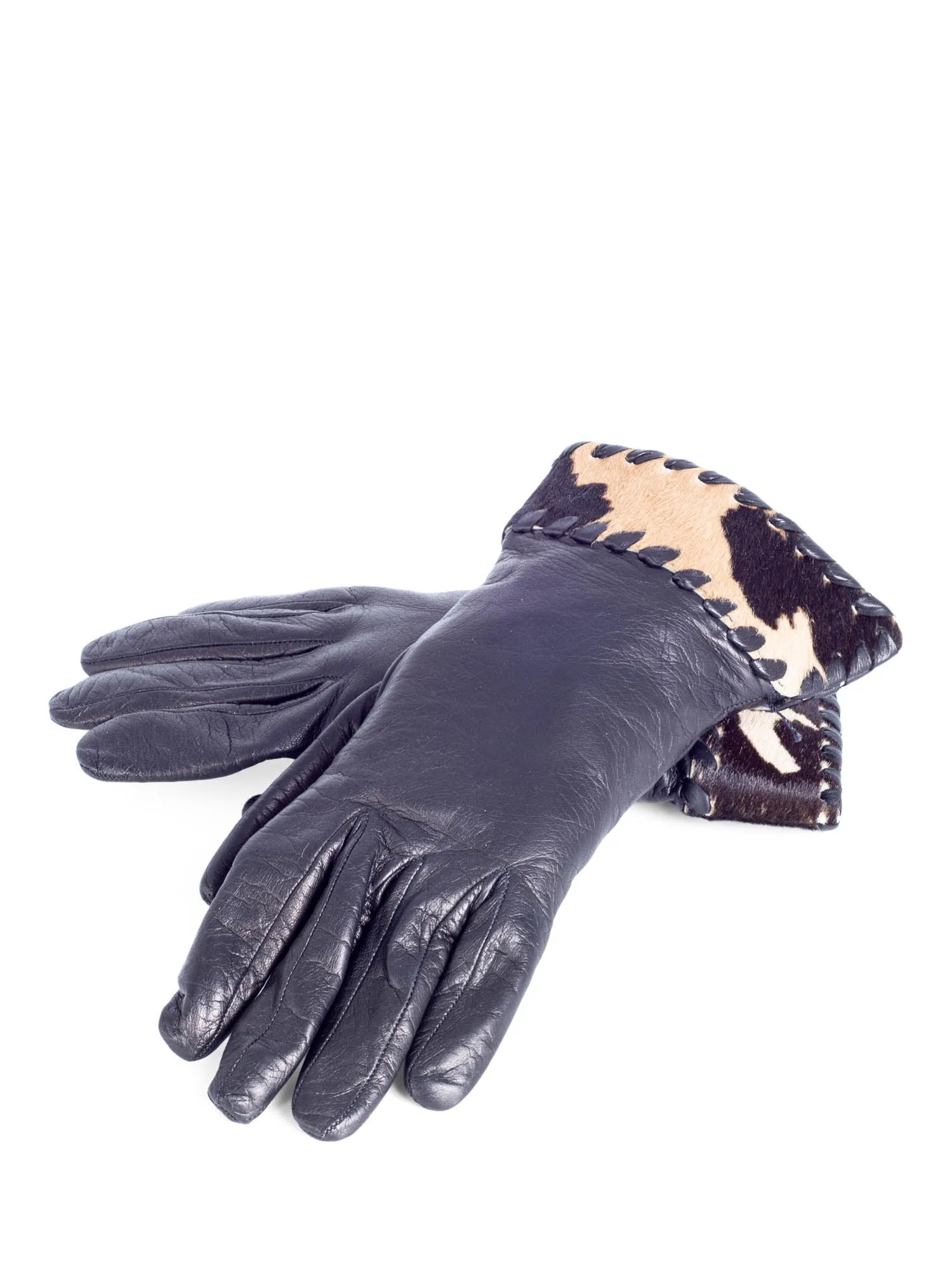 Bottega Veneta Vintage Leather Cowhide Gloves Black Brown