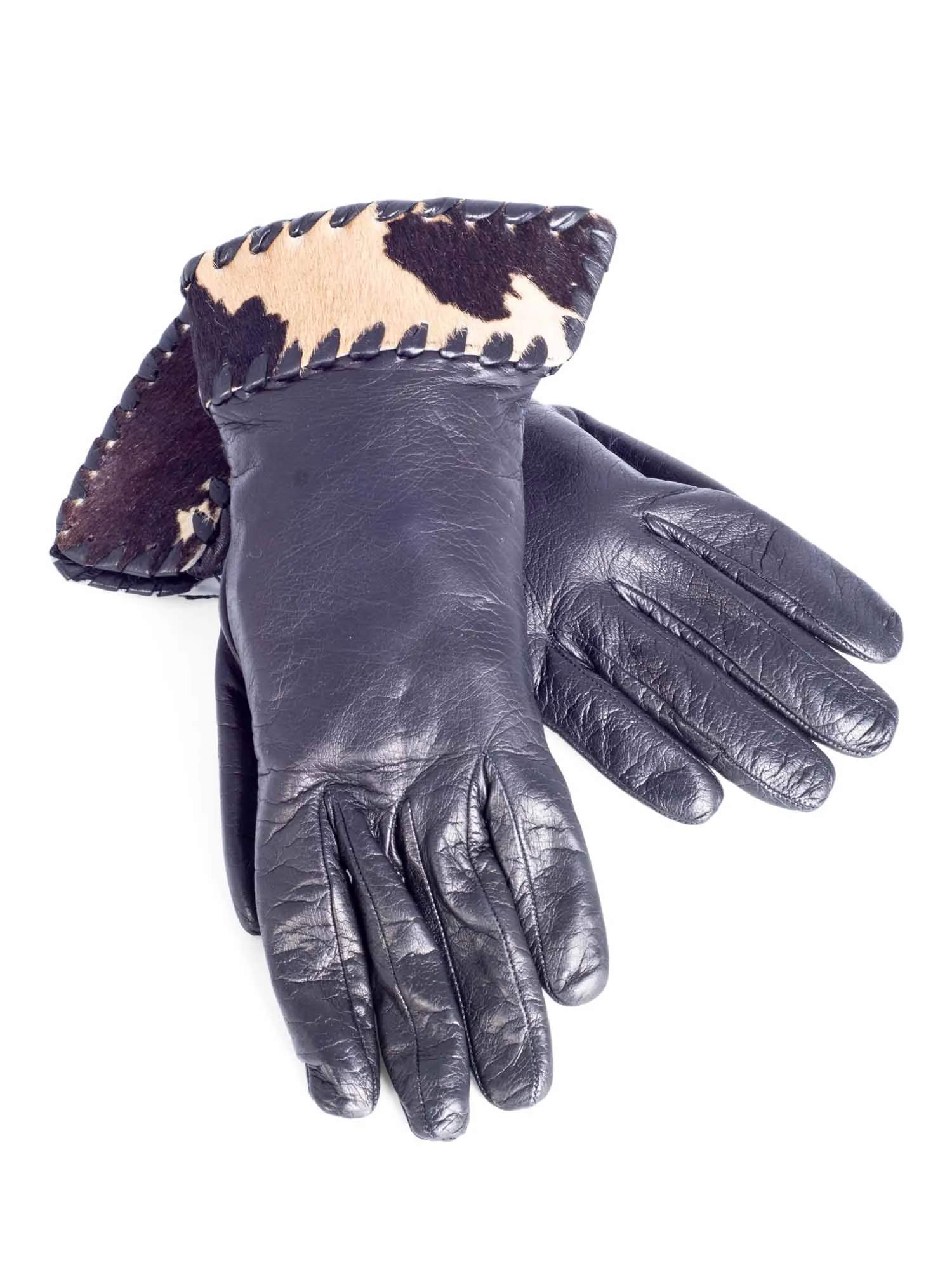 Bottega Veneta Vintage Leather Cowhide Gloves Black Brown