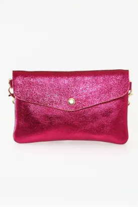 Brooke - Italian Leather Clutch Bag - Magenta, Metallic