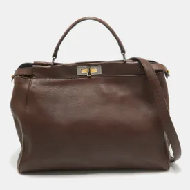 Brown Leather Large Peekaboo Top Handle Bag