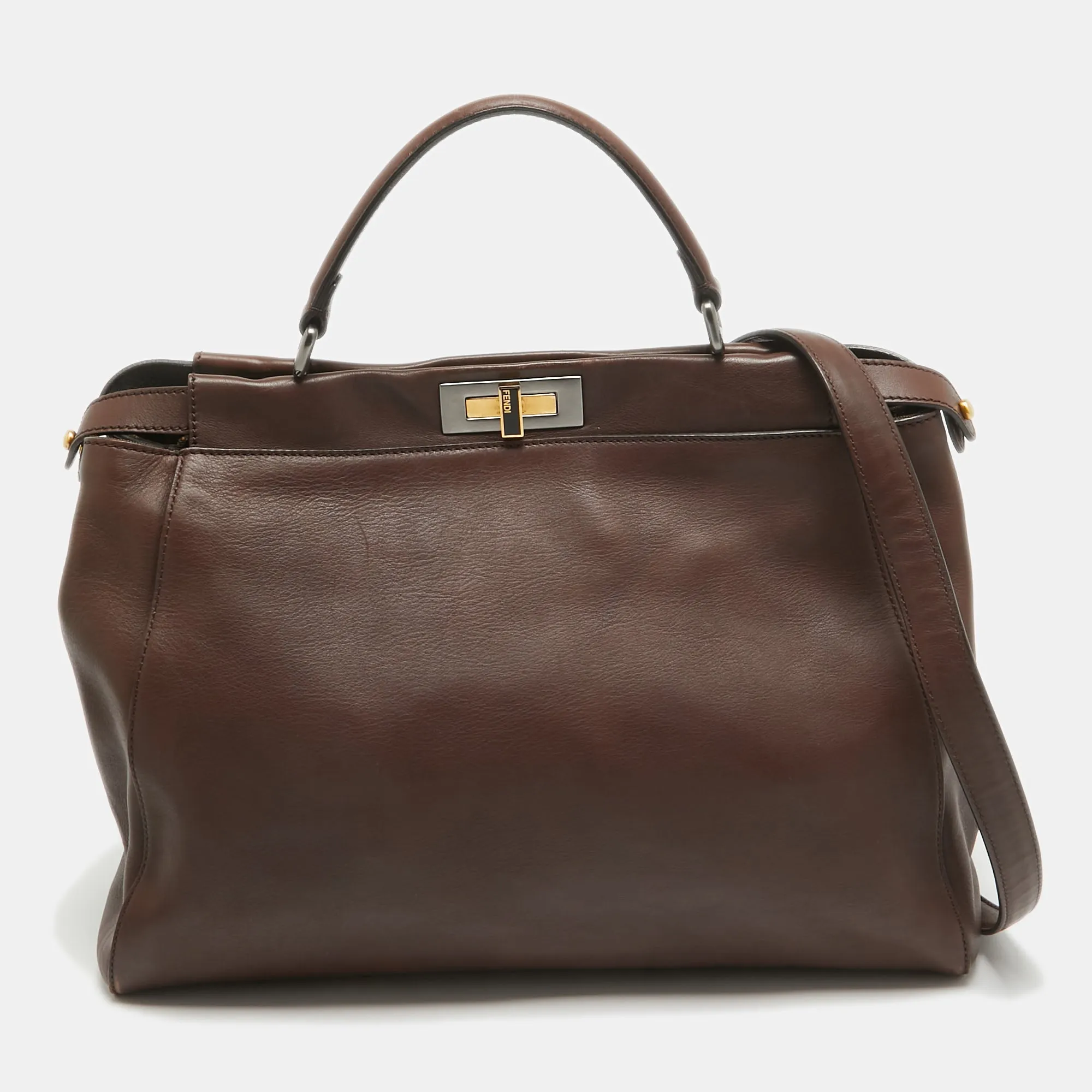 Brown Leather Large Peekaboo Top Handle Bag