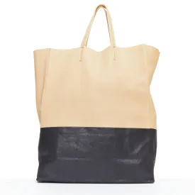 CELINE Cabas Vertical nude black leather bicolor soft tote bag