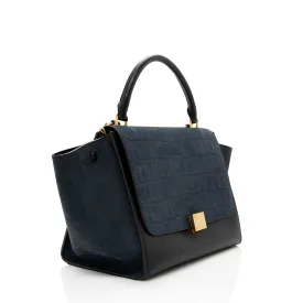 Celine Croc Embossed Suede Medium Trapeze Bag - FINAL SALE (SHF-17351)