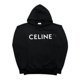 Celine Logo Loose Fit Hooded Sweatshirt Black