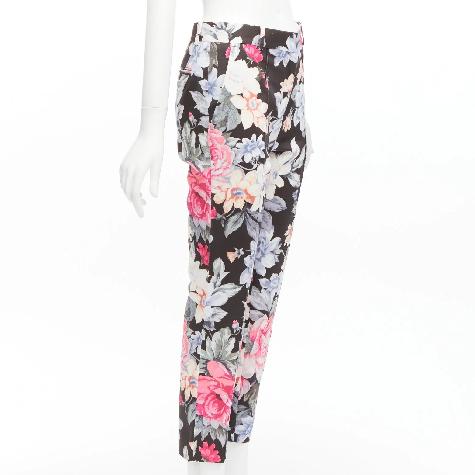 CELINE Phoebe Philo black floral print cotton twill tapered pants FR34 XS