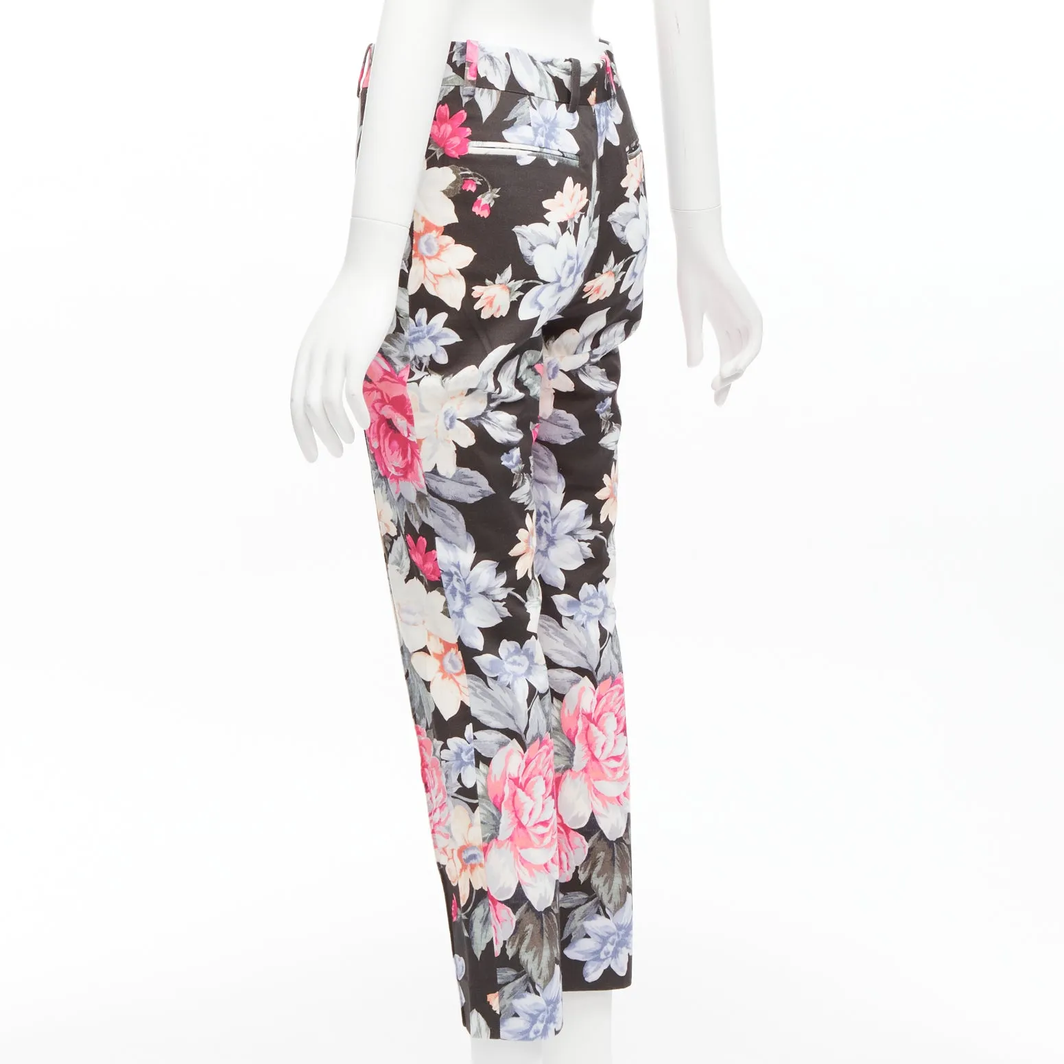 CELINE Phoebe Philo black floral print cotton twill tapered pants FR34 XS