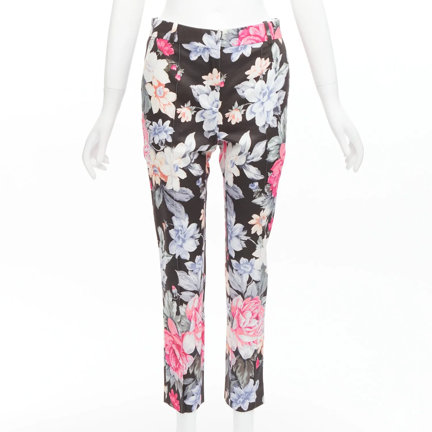 CELINE Phoebe Philo black floral print cotton twill tapered pants FR34 XS