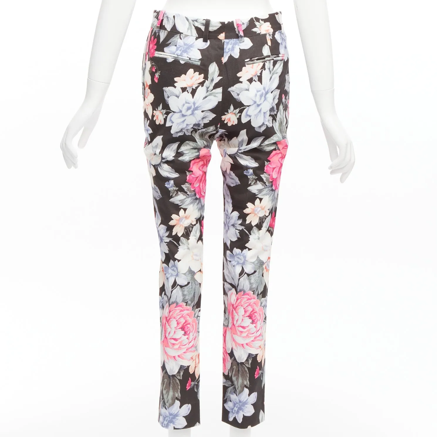 CELINE Phoebe Philo black floral print cotton twill tapered pants FR34 XS