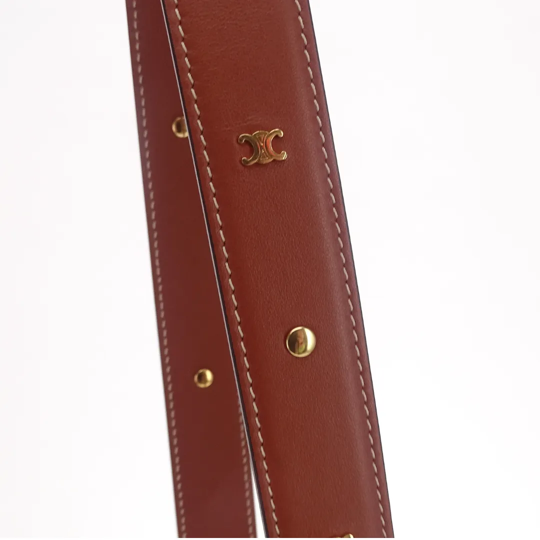 Celine Tan Calfskin and Triomphe Studs 107cm Long Strap (non-adjustable)