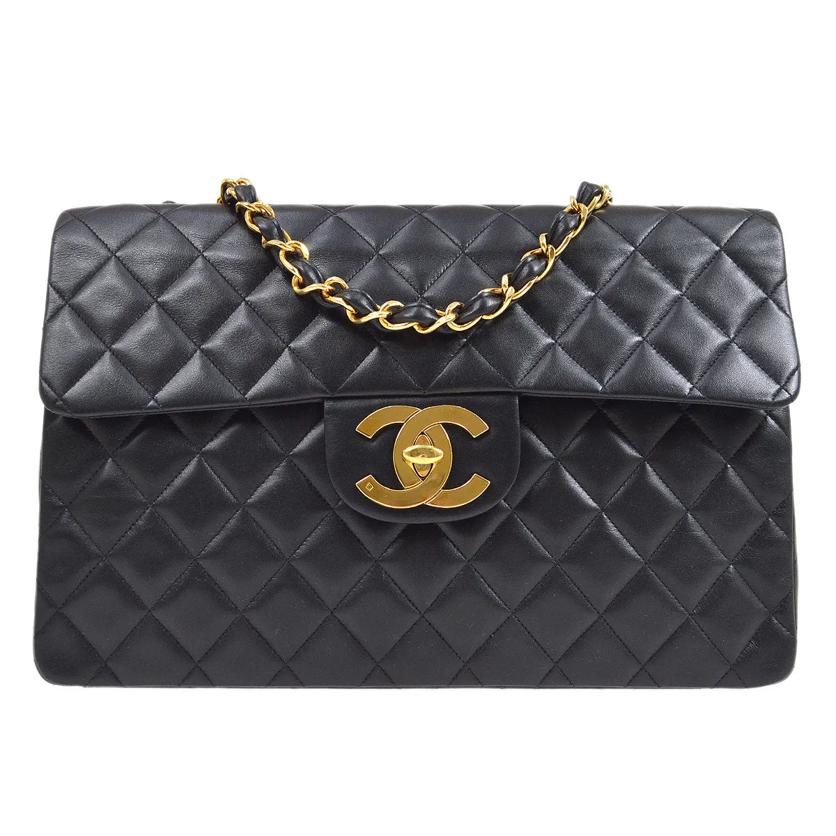 CHANEL 1991-1994 Black Lambskin Classic Flap Maxi 75152