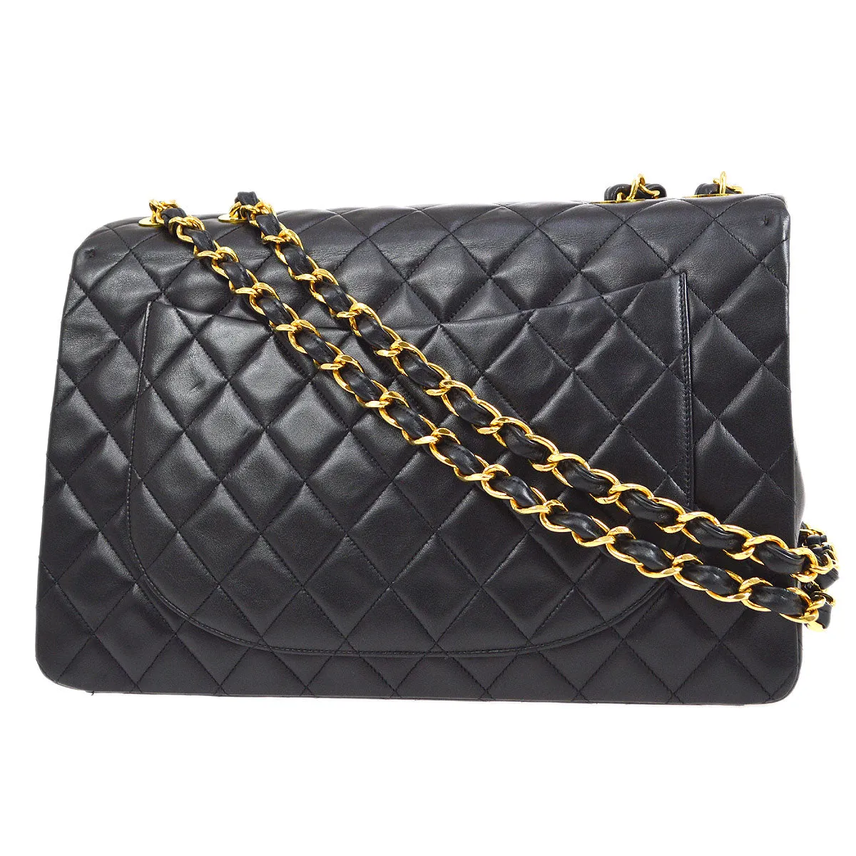 CHANEL 1991-1994 Black Lambskin Classic Flap Maxi 75152