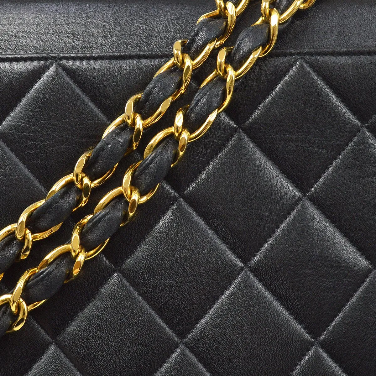 Chanel★ 1991-1994 Black Quilted Lambskin CC Flap Maxi 60850