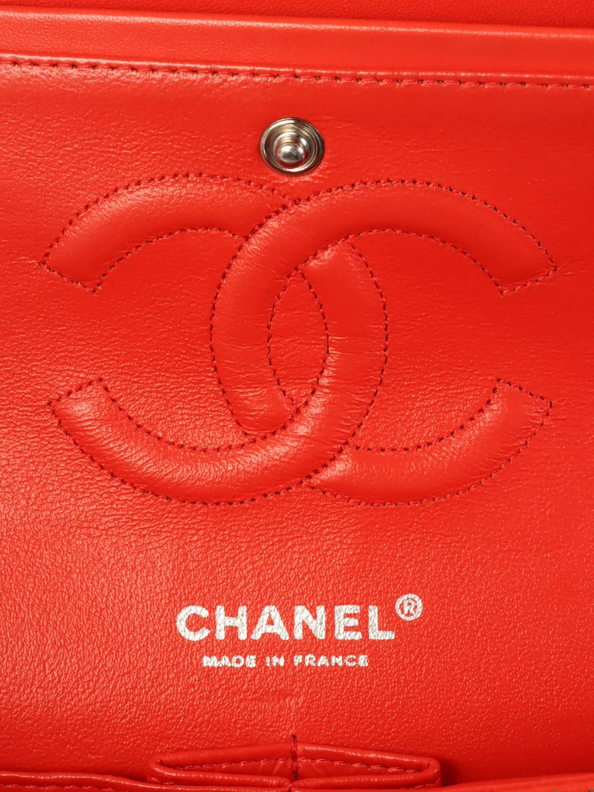 CHANEL Around 2007 Made Punching Leather Turn-Lock Chain Shoulder Bag Red